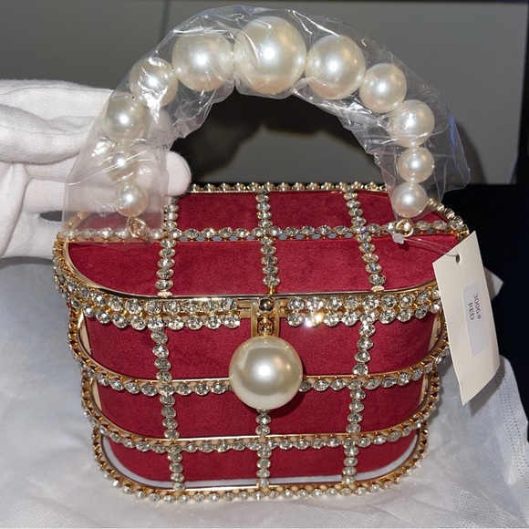 ๐ Top Handle Diamond and Pearls Handbag - Picture 7 of 14